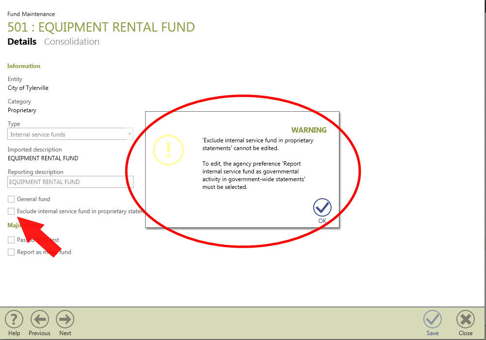 ISF 501 software warning message screenshot 1